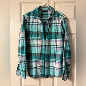 The North Face Teal and Pink Plaid Shirt